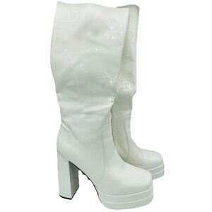 Dream Pairs Women Size 8.5 White Gogo Heels Boots Platform Chunky Zip Knee High